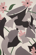 close up of abstract flower and geometric design printed on raw canvas