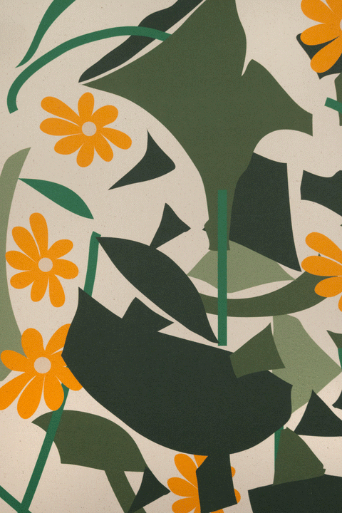 Close up of artistic details showing geometric design in green and yellowish orange