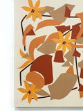 Abstract floral design in brown and orange on a beige natural canvas background