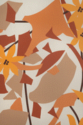 Close up of geometric and floral abstract design with shades of orange and brown