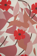 Close up of abstract floral and geometric design in red, pink, and brown
