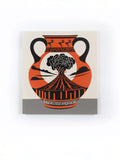 This is a canvas print design of an ancient clay vase depicting a volcanic eruption. The vase is accented with unique patterns like lightning bolts and meanders.&nbsp;