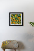 12"x12" orange and yellow black eyed susan flowers vine print