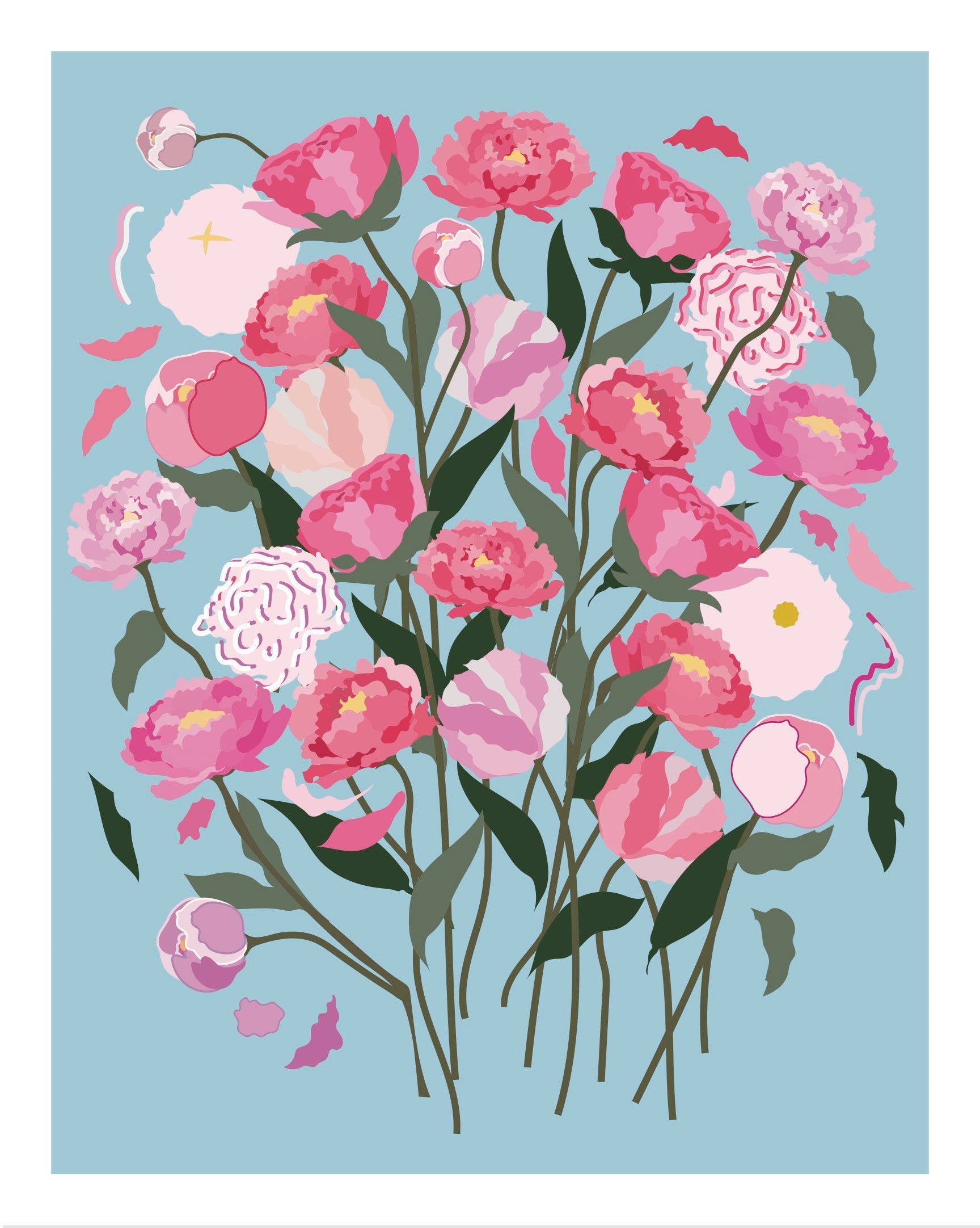 Illustration of pink flowers on a light blue background