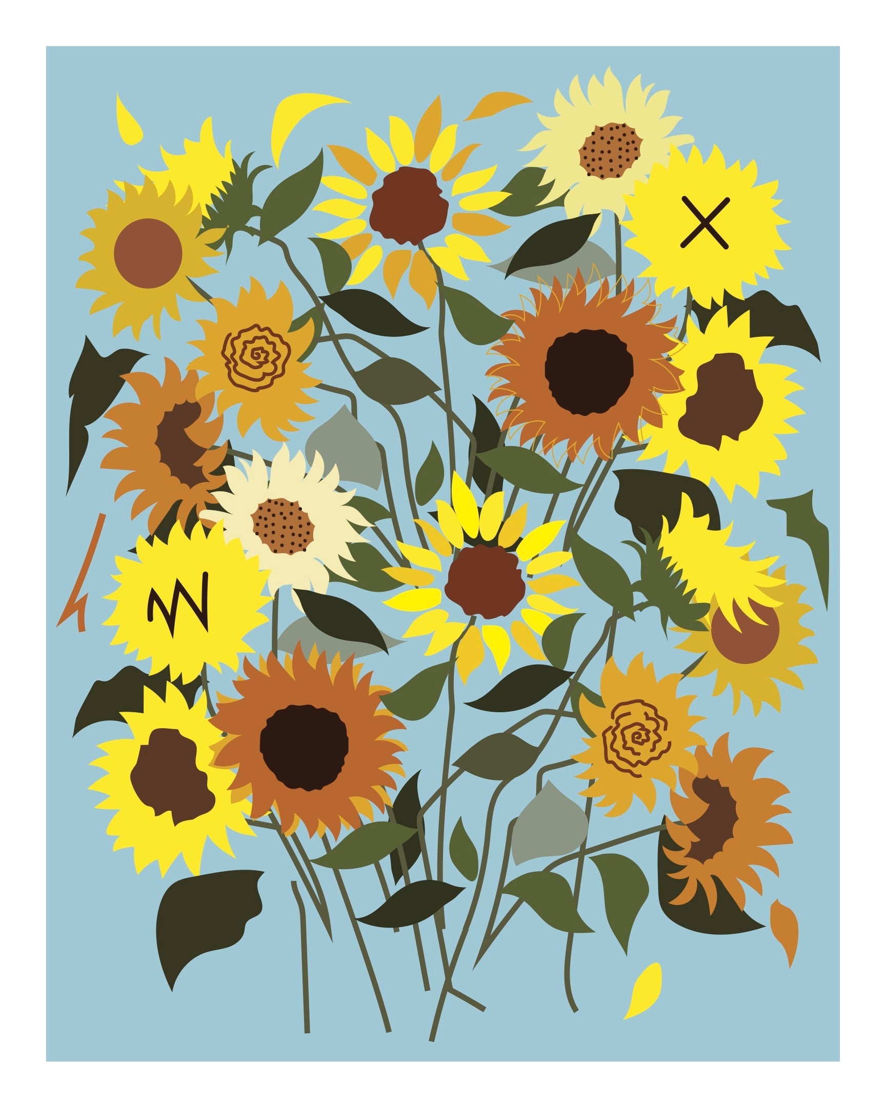 Illustration of sunflowers on a blue background