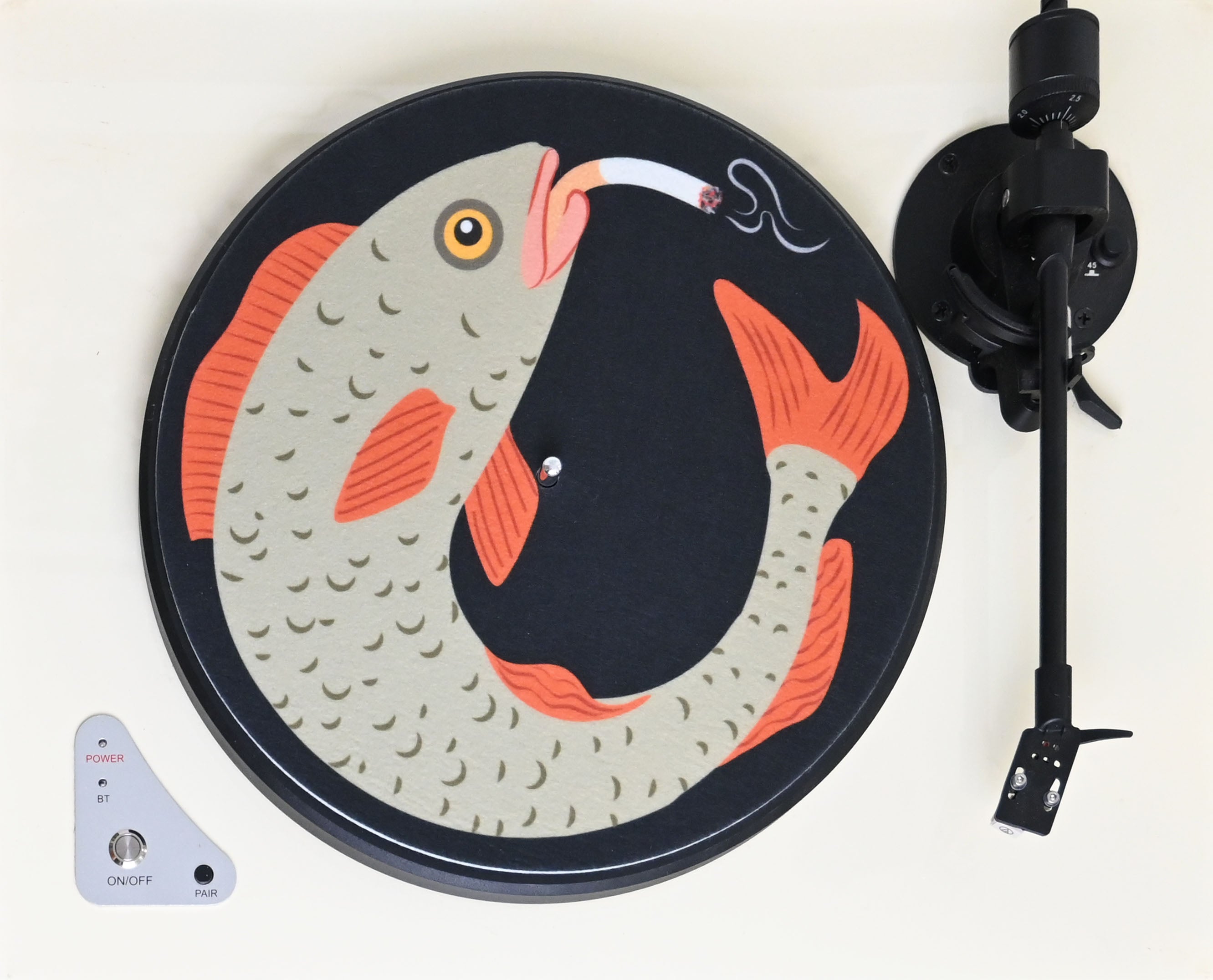 Turntable with a fish and cigarette slipmat