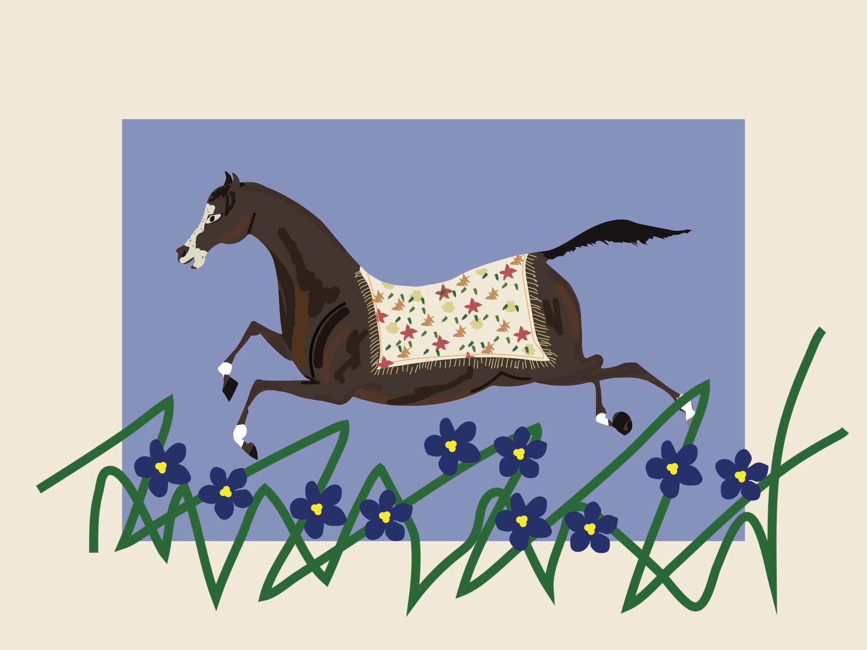 Blue "Forget-Me-Not" Horse Print