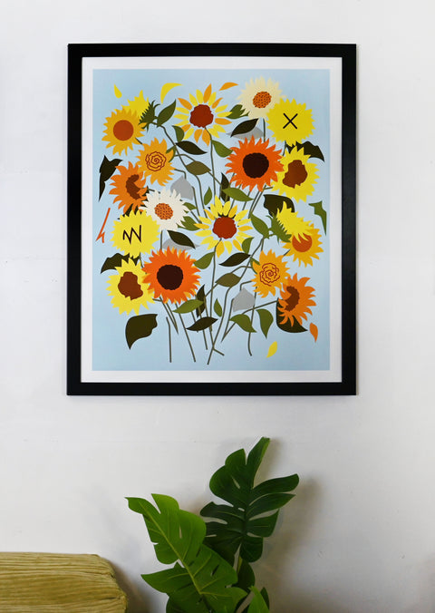 Framed Sunflower Print with contemporary design