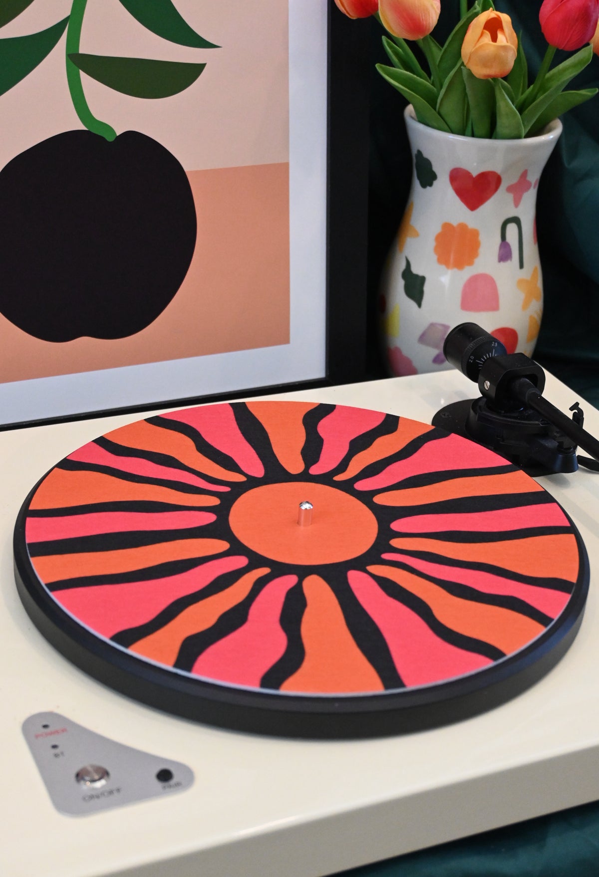 Pink "Sunburst" Vinyl Record Slipmat Turntable Accessory