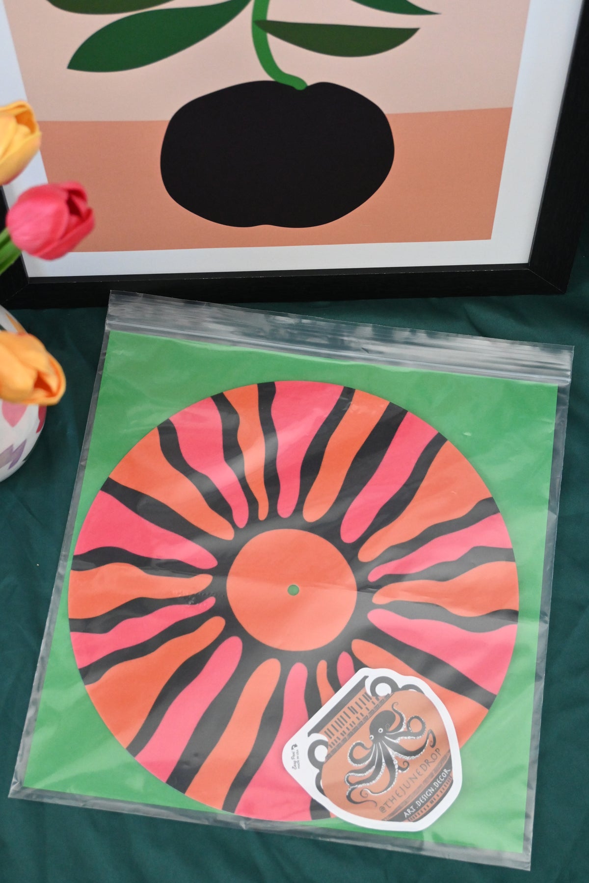 Pink "Sunburst" Vinyl Record Slipmat Turntable Accessory-6