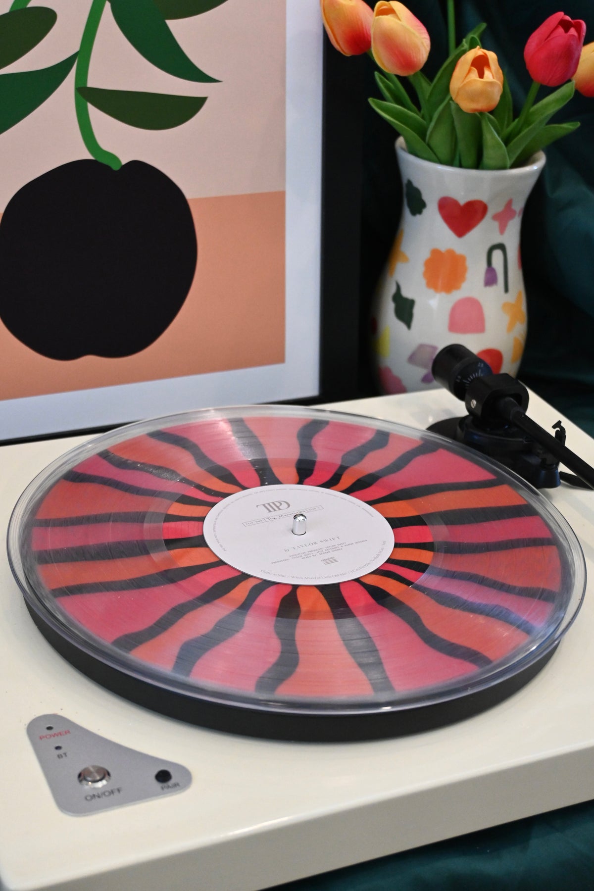 Pink "Sunburst" Vinyl Record Slipmat Turntable Accessory-3