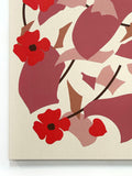 Close up of abstract design details in red, pink, and black