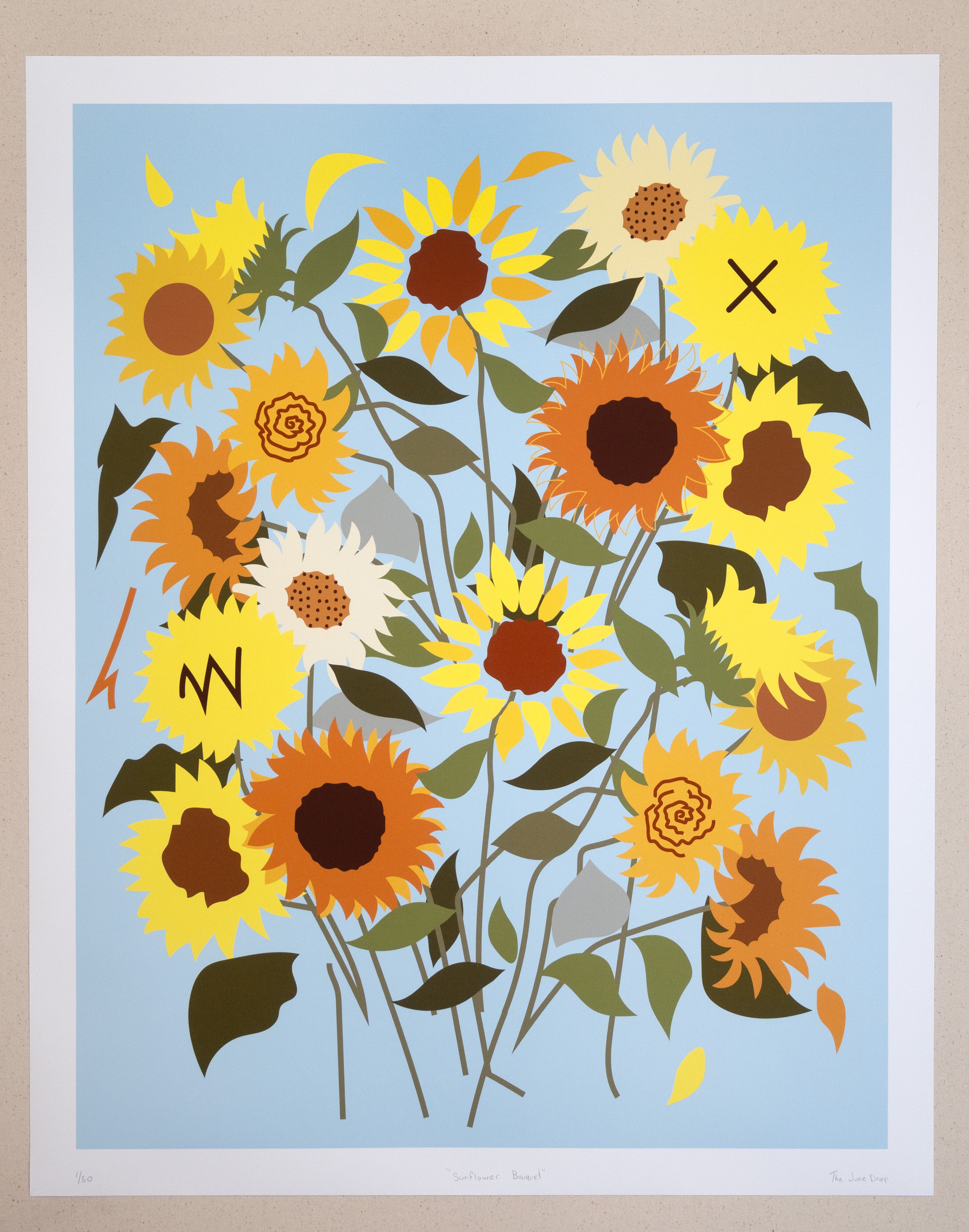 Illustration of sunflowers on a light blue background