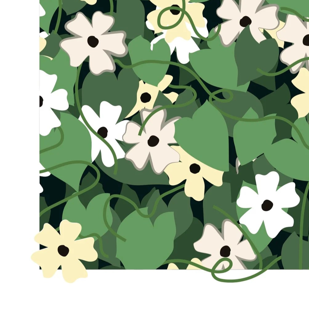 White and Beige "Black-eyed Susan Vine" Print-3