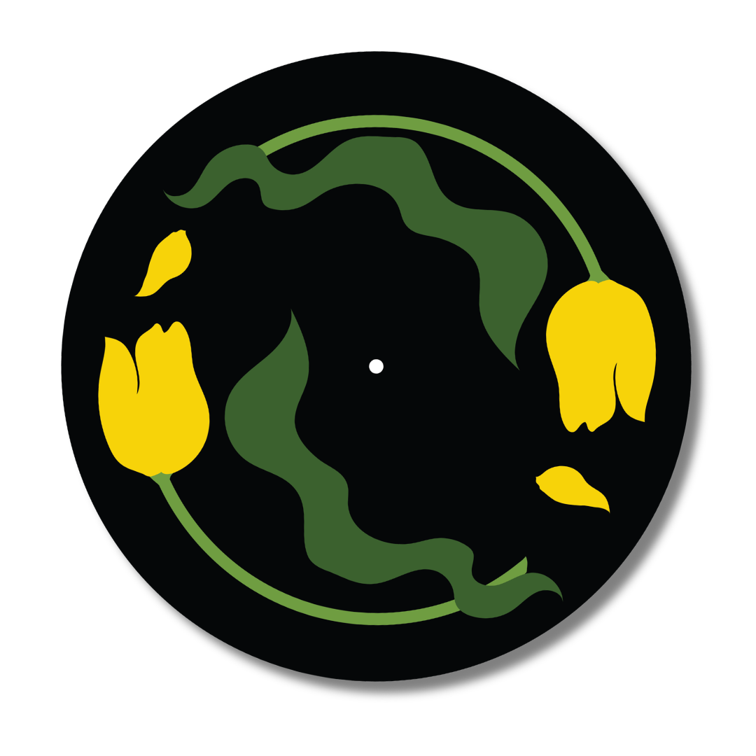 Yellow "Tipsy Tulips" Vinyl Record Slipmat Turntable Accessory